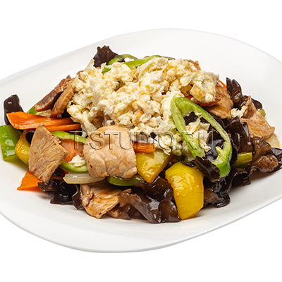 Свинина с яйцом и древесными грибами